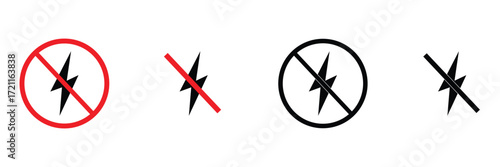Set of no electricity signs. no lightning symbol, ban. blackout icons, power outage, bright warning .Vector illustration . Eps 10 .