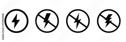 Set of no electricity signs. no lightning symbol, ban. blackout icons, power outage, bright warning .Vector illustration . Eps 10 .
