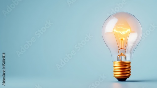 Light Bulb with Glow Against Soft Blue Background for Creative Design and Innovation Themes