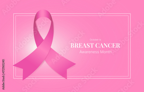 Breast Cancer Awareness Month banner template. Pink ribbon and typography. October background in flat style. Vector illustration