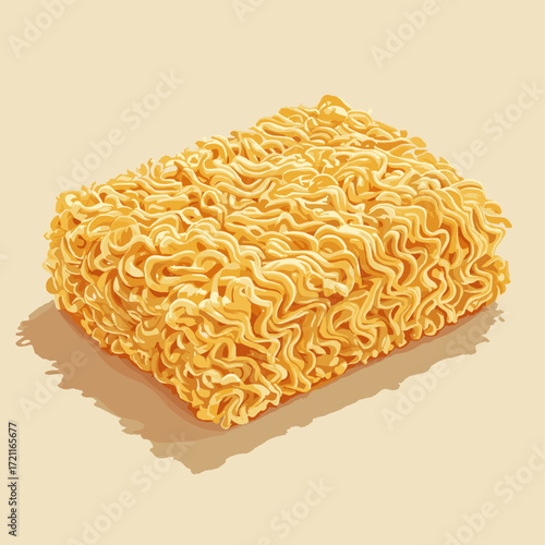 Vector illustration of a block of dry instant noodles isolated on a background