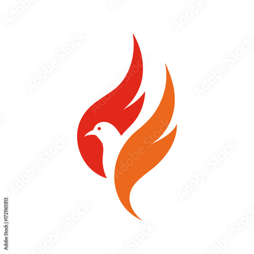 Vector illustration of a bird with fiery wings and flame elements.