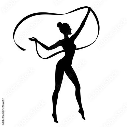 Vector silhouette of a gymnast with a ribbon