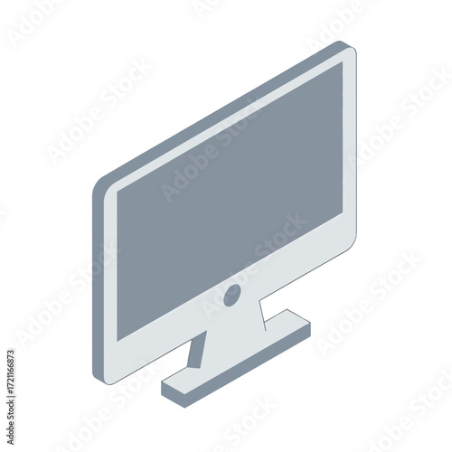 Modern gray isometric computer monitor with a sleek and minimalist design, representing contemporary digital display technology for various professional and personal screen viewing applications