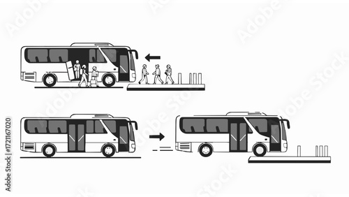 Diagram illustrating bus boarding and alighting process at a station