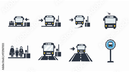 Transportation Illustration Set Public Transport, Buses, and Passenger Icons for Design