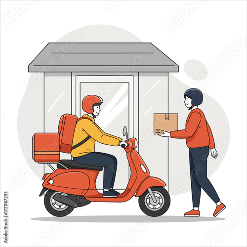 Food Delivery Service Rider Handing Parcel to Customer