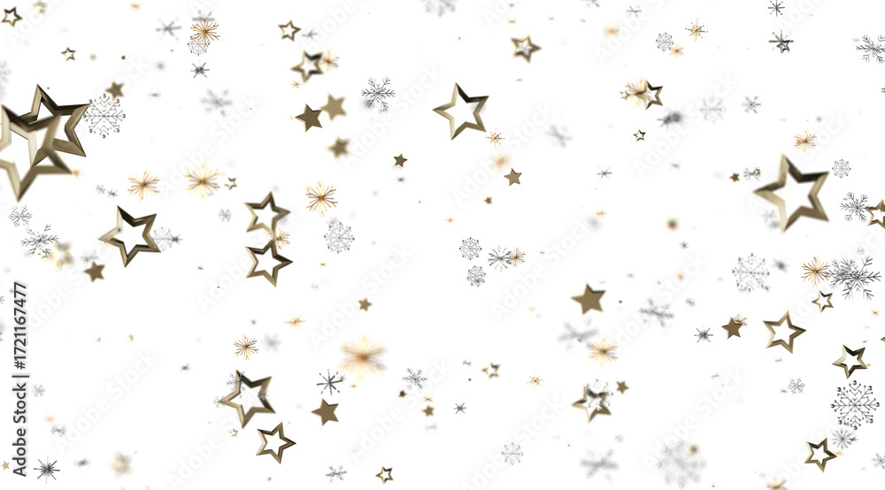 Obraz premium Elegant gold stars and snowflakes on white. Perfect for winter, holiday, celebration designs.