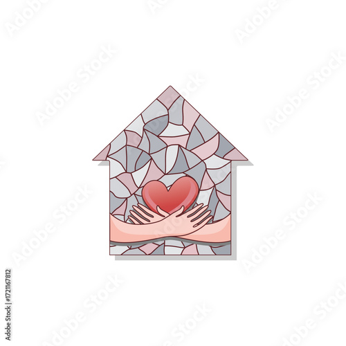 Vector illustration house with huging hands heart symble of home