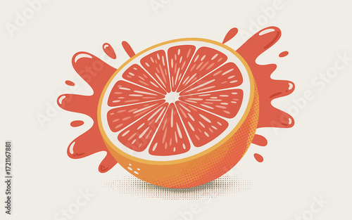 Delicious Pink Grapefruit Slice with Juice Splash Vibrant Citrus Fruit Illustration for Healthy Eating and Refreshment Visuals