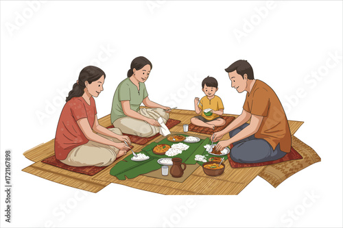 Family Enjoying Traditional Meal Together Outdoors