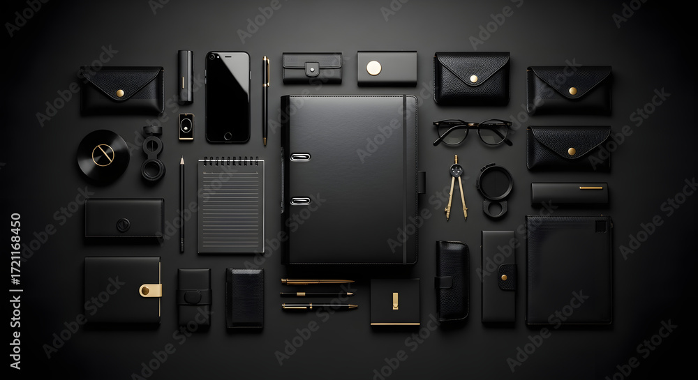 Obraz premium Assembling branded merchandise for a corporate promotional event within a company swag kit, wallpaper