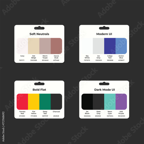 Soft Neutrals Modern UI Bold Flat Dark Mode UI  Color Palette Collection with HEX Codes