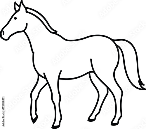 A simple black vector silhouette of a horse illustration with a flowing mane