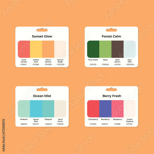 Sunset Glow Forest Calm Ocean Mist Berry Fresh  Seasonal Color Palette with HEX Codes