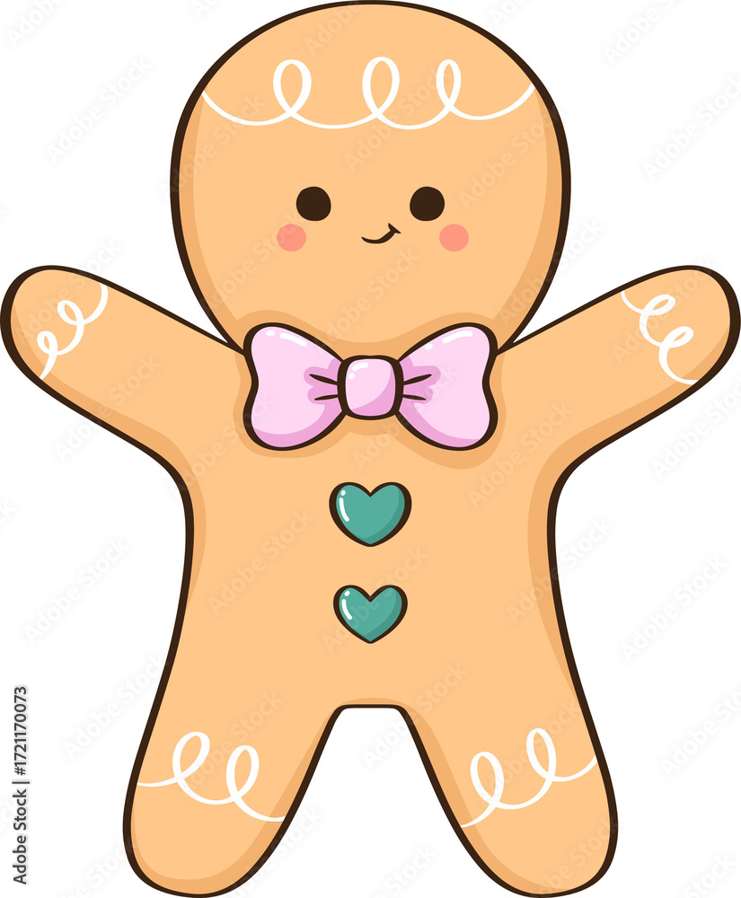 Fototapeta premium Gingerbread Man with Bowtie Cartoon Doodle Illustration