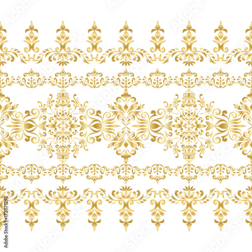 Classic Gold Damask Decorative Pattern, Elegant Baroque Seamless Luxury Ornamental Background Vector