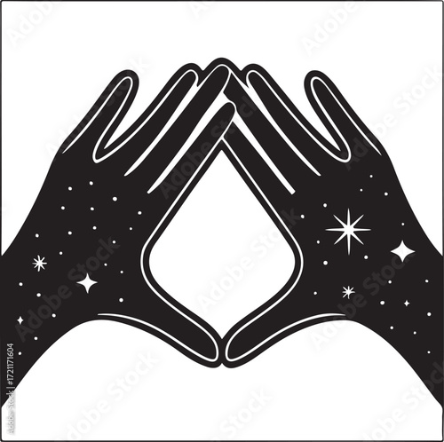 Black and White Hands Forming Diamond with Stars and Dots