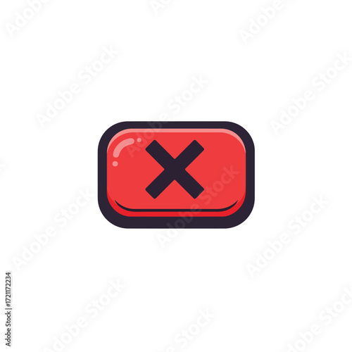 Red rectangle with rounded corners and a dark X inside
