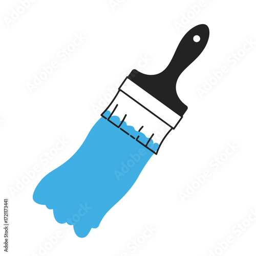 Paintbrush spreading blue paint in bold vector graphic illustration