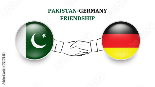 PAKISTAN and GERMANY flags in circle with shake hand. PAKISTAN and GERMANY friendship. PAKISTAN and GERMANY flags, isolated on white background. Vector icon set. Vector illustration.