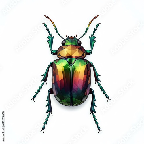 Vibrant Green And Red Jewel Beetle Detailed Illustration