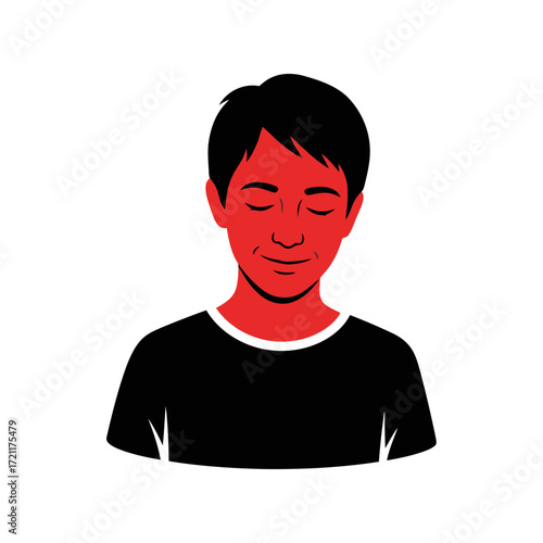 Vector art of close up portrait of a young man with closed eyes