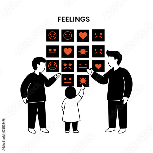 Vector art of family learning about feelings, illustration