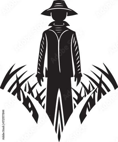 Stylized Farmer Silhouette with Wheat scarecrow agriculture