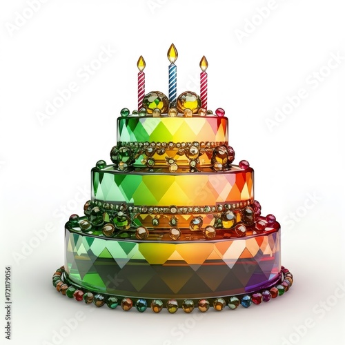 Rainbow Crystal Birthday Cake with Candles