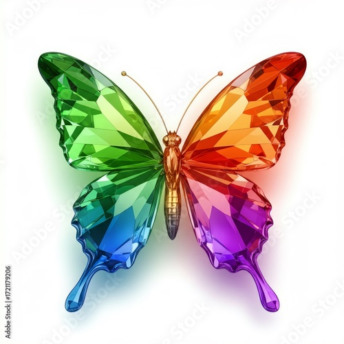 Rainbow Crystal Butterfly on White Background