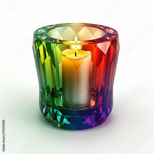 Rainbow Crystal Candle Holder with Lit Candle