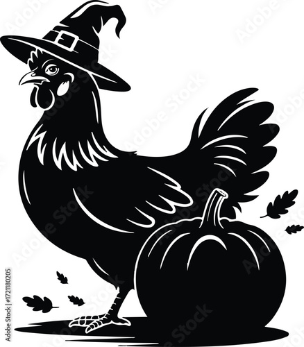 Halloween chicken with witch hat silhouette funny design