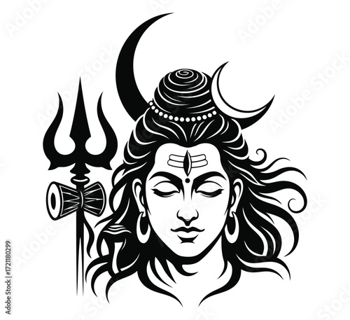 Lord shiva meditating with trishul, vector illustration