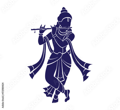 Lord krishna playing flute, hindu god illustration