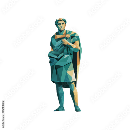 Sculpture of Julius Caesar in a dynamic pose showcasing confidence and authority in a modern art style