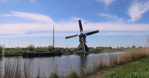 Windmill with Turning Blades at Kinderdijk, Netherlands