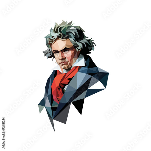 Famous composer Beethoven with distinctive features in a modern artistic style and bold colors