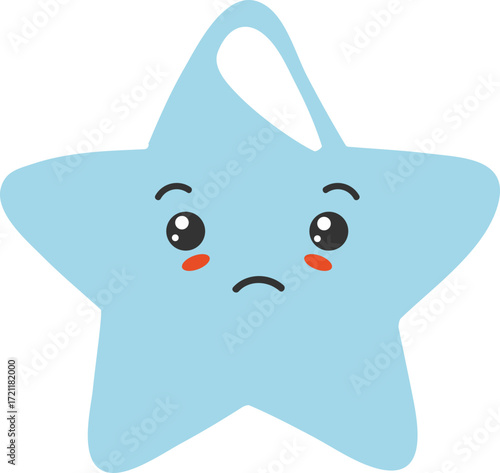 Sad Blue Star Character Illustration with a Disappointed Expression and Black Backdrop