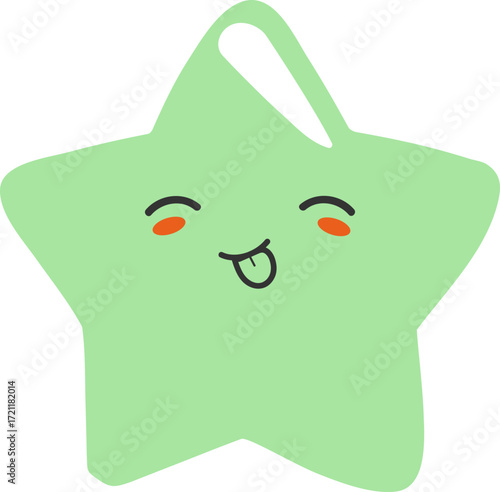 Cute green star character with playful expression, isolated on a black background