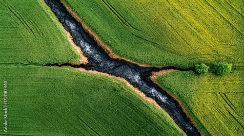 An oil pipeline leaking into farmland