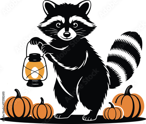 Halloween raccoon lantern silhouette design