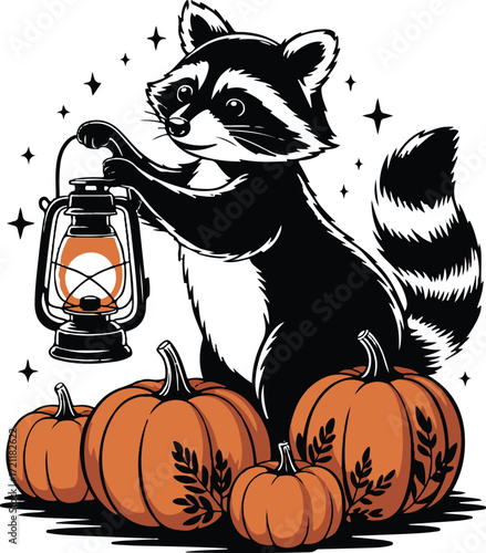 Halloween raccoon lantern silhouette design