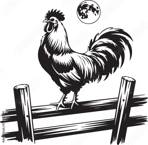 Halloween rooster with moon silhouette spooky vector