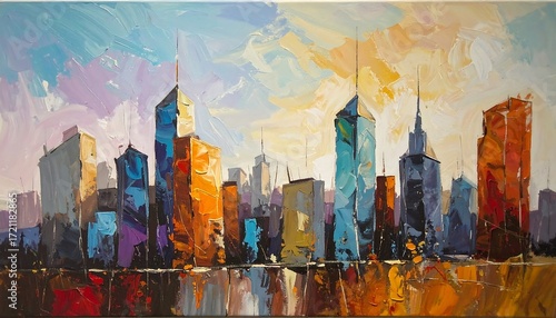 Colorful cityscape skyline
