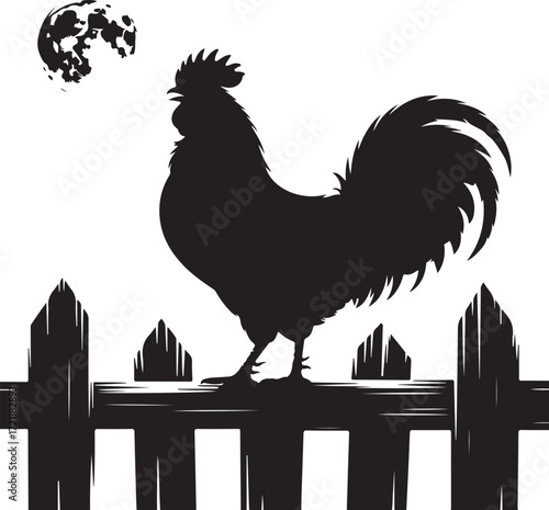 Halloween rooster with moon silhouette spooky vector