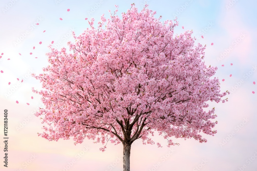 Fototapeta premium Blossoming cherry tree in spring nature photography serene atmosphere vibrant colors aesthetic viewpoint
