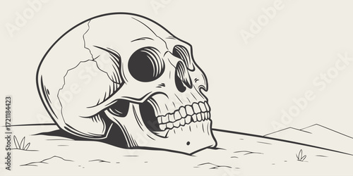 A sketch of a skull with the lower jaw drawn in black ink.
