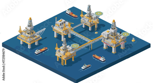 oil mine on sea isometric