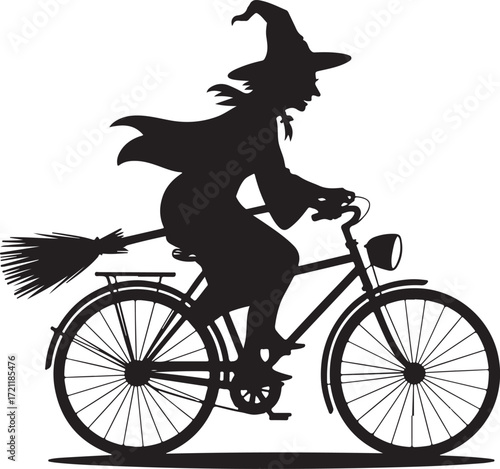 Halloween witch with cat silhouette spooky design